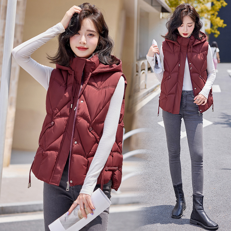 Comercio exterior transfronterizo chaleco de algodón de plumón de mujeres otoño y invierno nuevo tipo pequeño chaqueta de abrazadera de caballo de cuello vertical con hombro de camisa