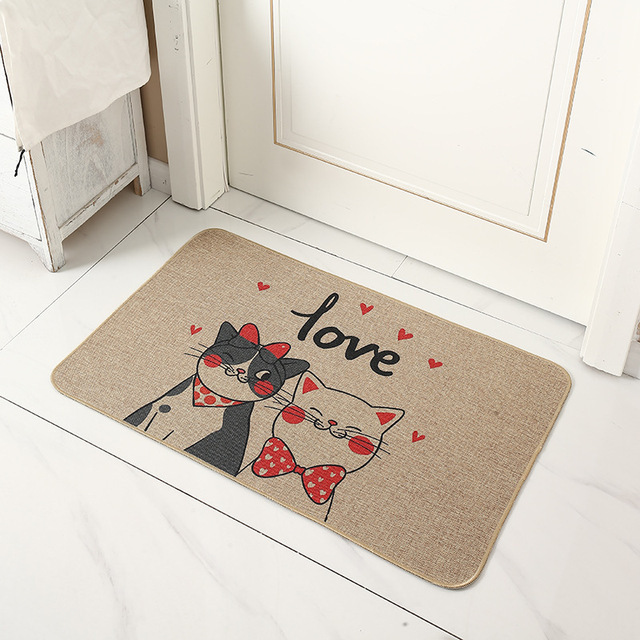 Cartoon linen floor mat for home use, washable, absorbent, quick-drying, non-slip, easy to maintain, dirt-resistant, wear-resistant bathroom mat