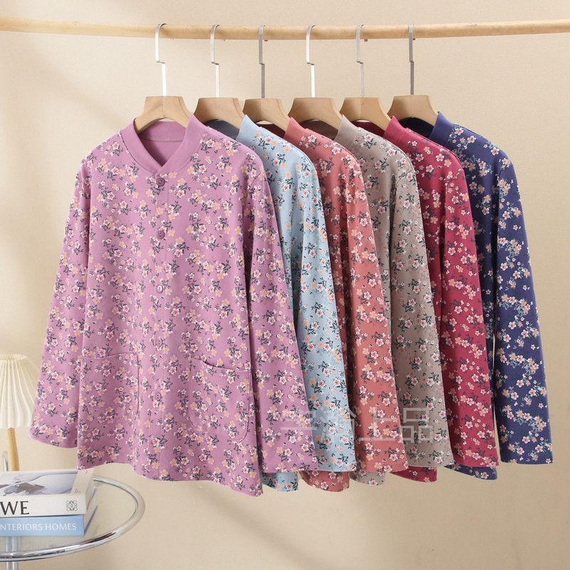 Middle-Aged and Elderly Women's Cardigan Autumn Clothes, Pure Cotton Sweaters, Mother's Spring and Autum Cotton Sweaters, Women's Buttoned Long-Sleeved Autumn Clothes