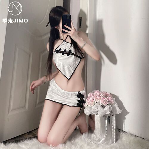 Sexy lingerie, sexy bellyband, halter neck cheongsam, hot backless temptation, retro buckle uniform suit, one piece drop shipping