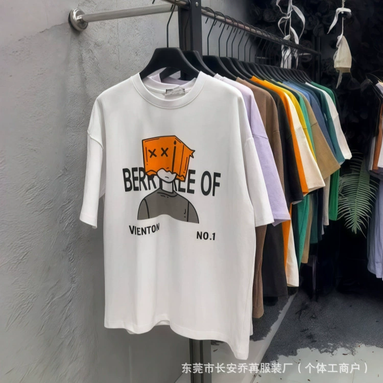 Оптовая продажа новых летних мужских коротких рукавов большого размера, свободные модные топы с круглым вырезом и принтом, с половиной рукавов, 1 юань, поставка на уличный ларек