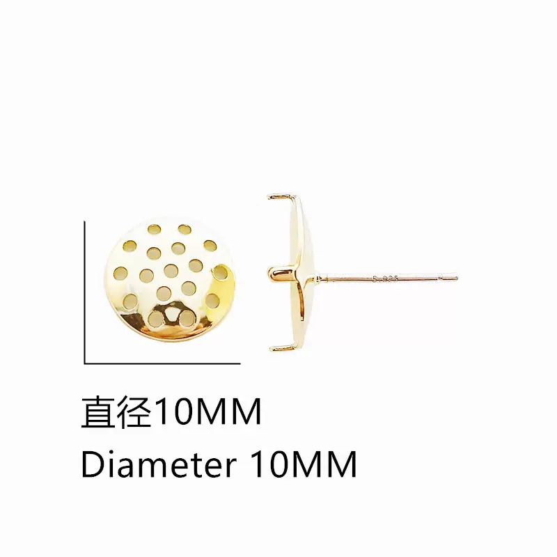 10MM日式耳钉925莲蓬头圆环耳钉电泳保色工艺diy925银耳饰配件