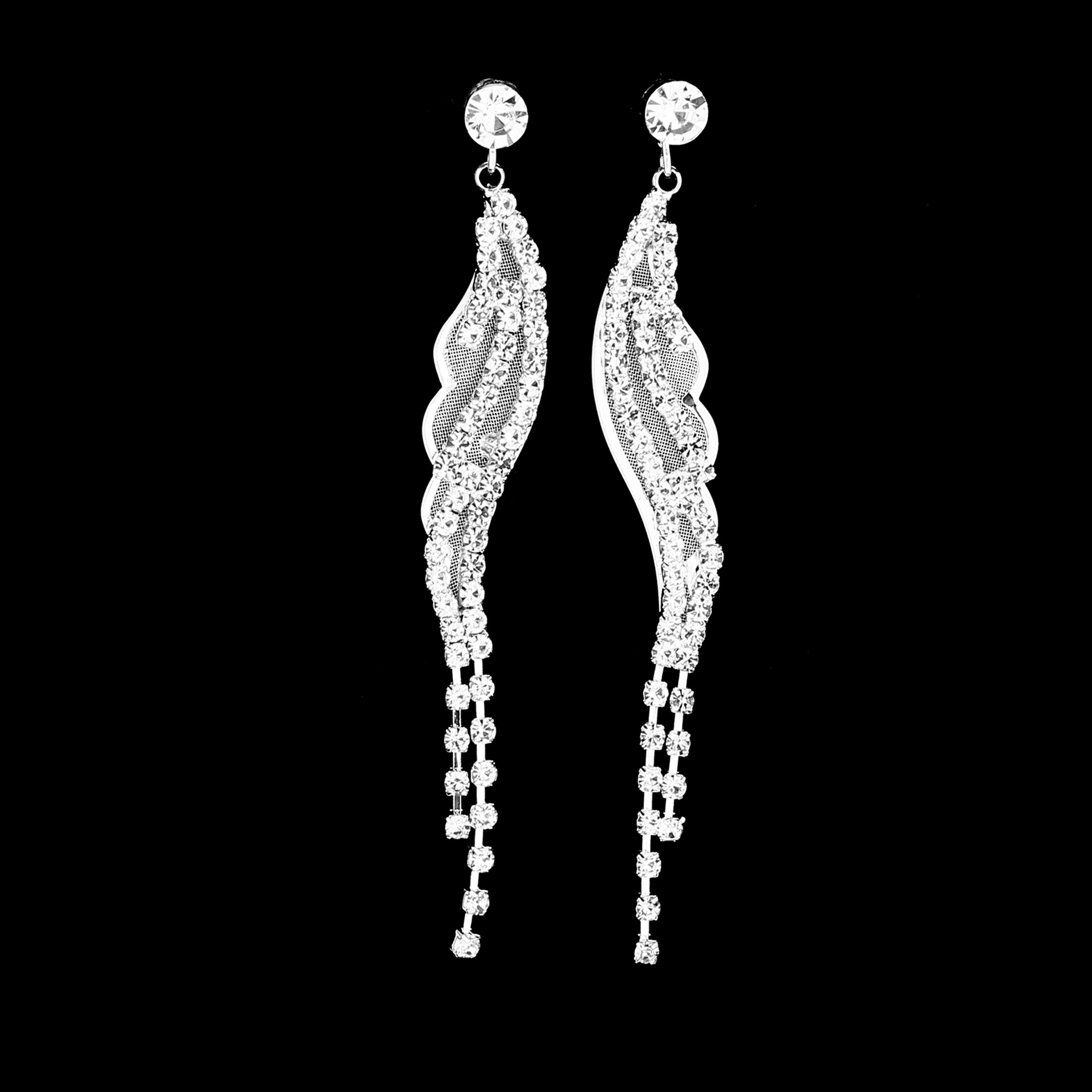 New Bridal Necklace Earrings Jewelry Crystal Pendant Tassel Long Set