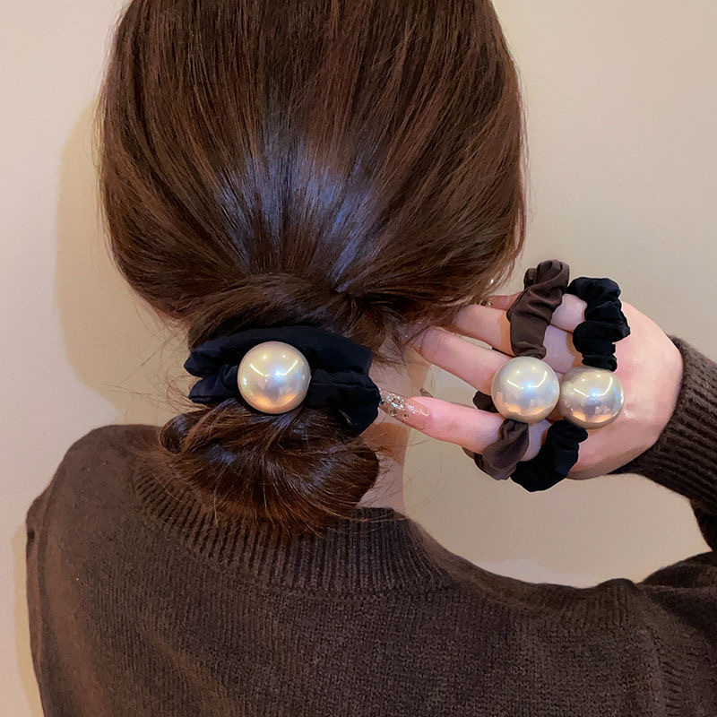 Korean Style Pearl Ruffle Small Hair Ring Pony Tail Hair Rope Leather Cover High Elastic Rubber Tendon Headwear Simple Elegant Women's Hair Accessories Korean Style Pearl Ruffle Small Hair Ring Pony Tail Hair Rope Leather Cover High Elastic Rubber Tendon Headwear Simple Elegant Women's Hair Accessories