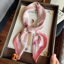 兰花草丝巾女仿真丝围巾新款复古印花牡丹虞美人方巾70cm防晒披肩