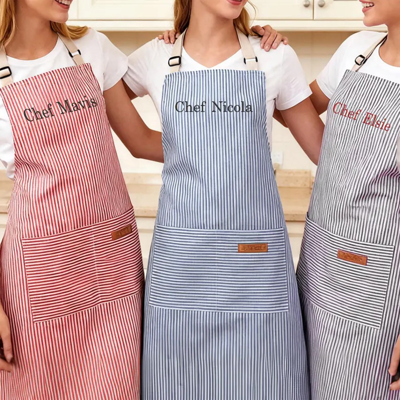 Personalidad personalizada bordada delantal colgar delantal rayas cocina casera camarero de restauración hombre y mujer delantal de ropa de trabajo image 4