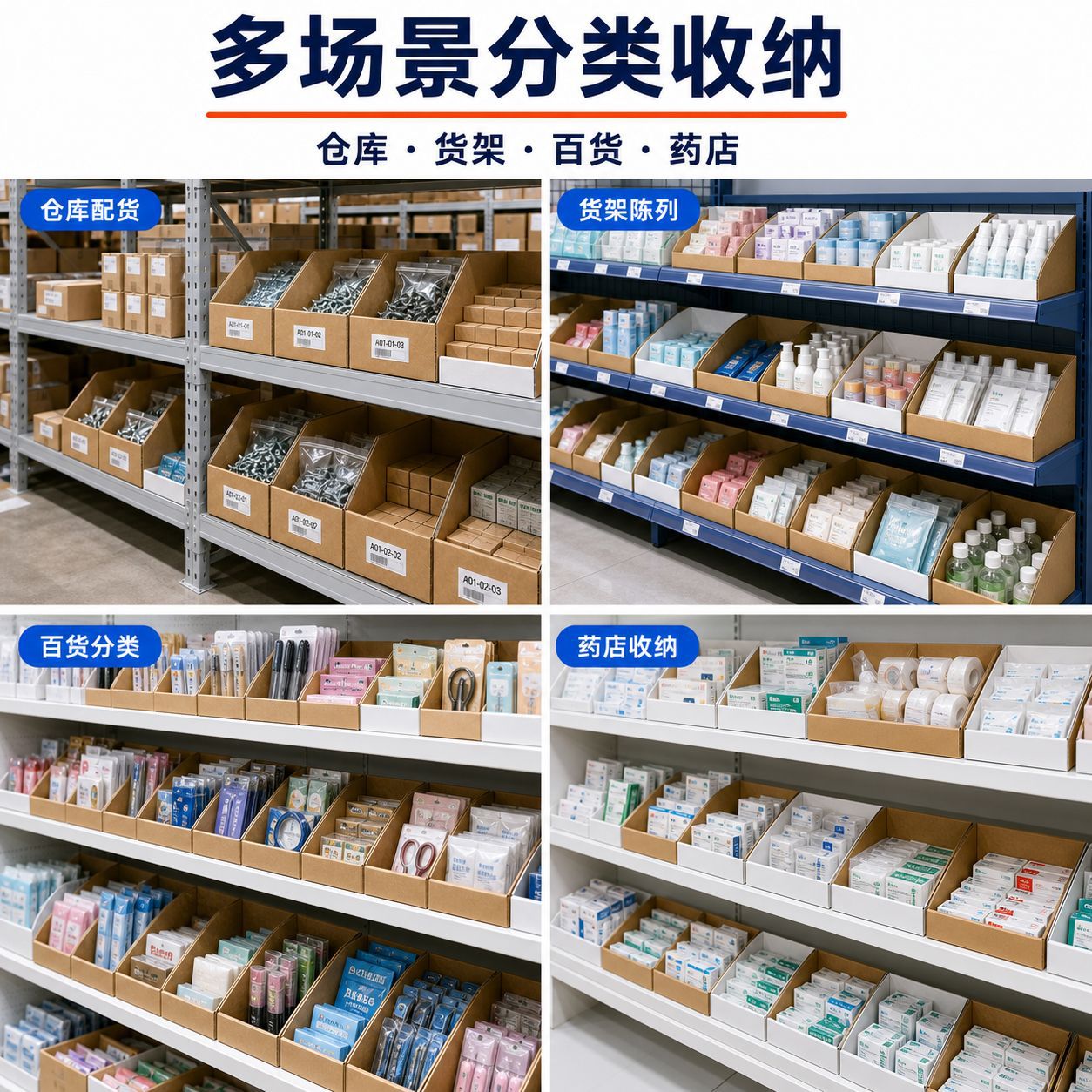 五层电商仓库货架纸箱斜口分类展示纸盒超市收纳整理库位盒纸箱子