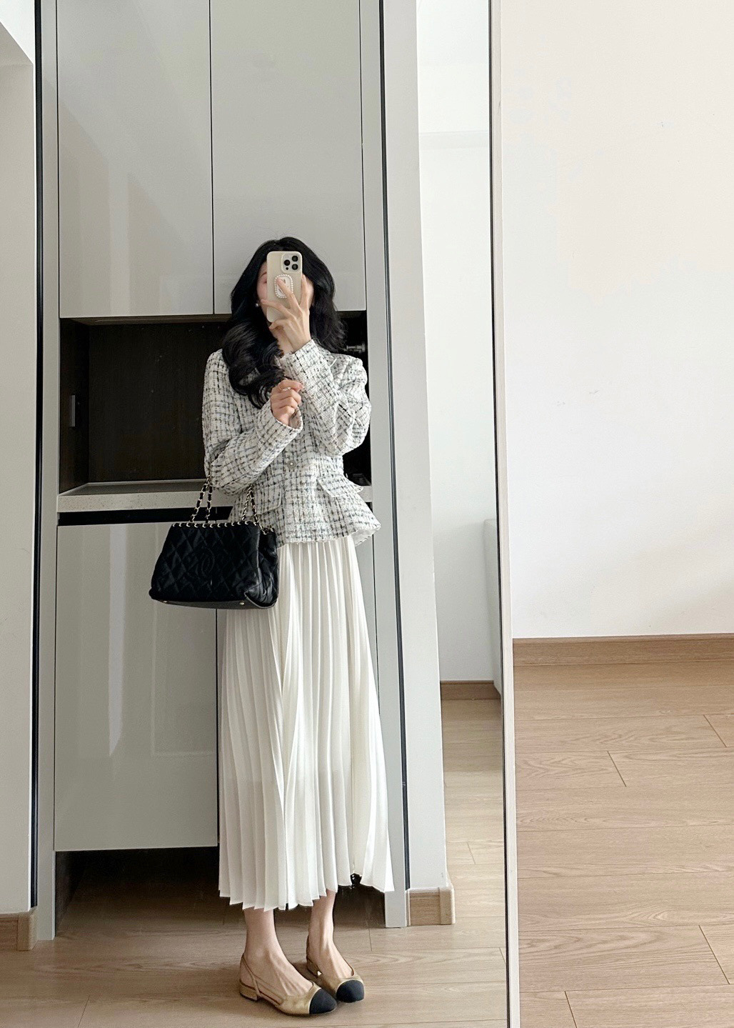 锐达 秋季新款韩版高级感西装领收腰小香风外套+垂感百褶裙两件套详情3