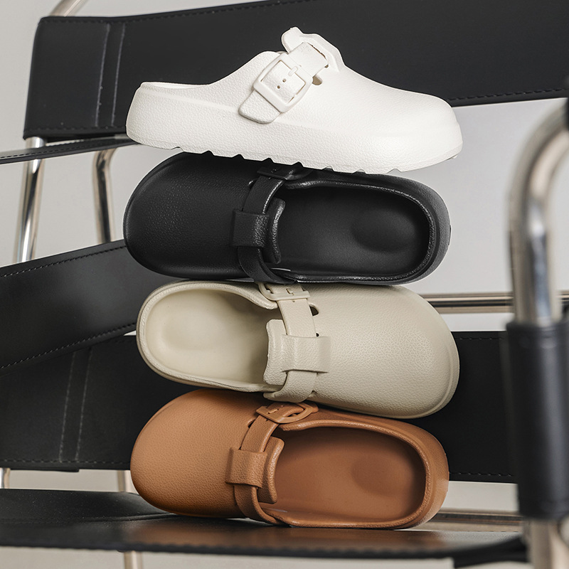 Platform Burkan Shoes Women's Summer Non-Slip Wear-Resistant Baotou Half-Drag Outer Wear EVA New Buckle Deodorant Camping Slippers