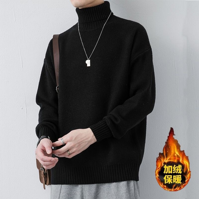 Men's high-neck, fleece-lined sweater, knitted, new Korean style, thickened for warmth, with a stand-up collar, suitable as a base layer Men's high-neck, fleece-lined sweater, knitted, new Korean style, thickened for warmth, with a stand-up collar, suitable as a base layer