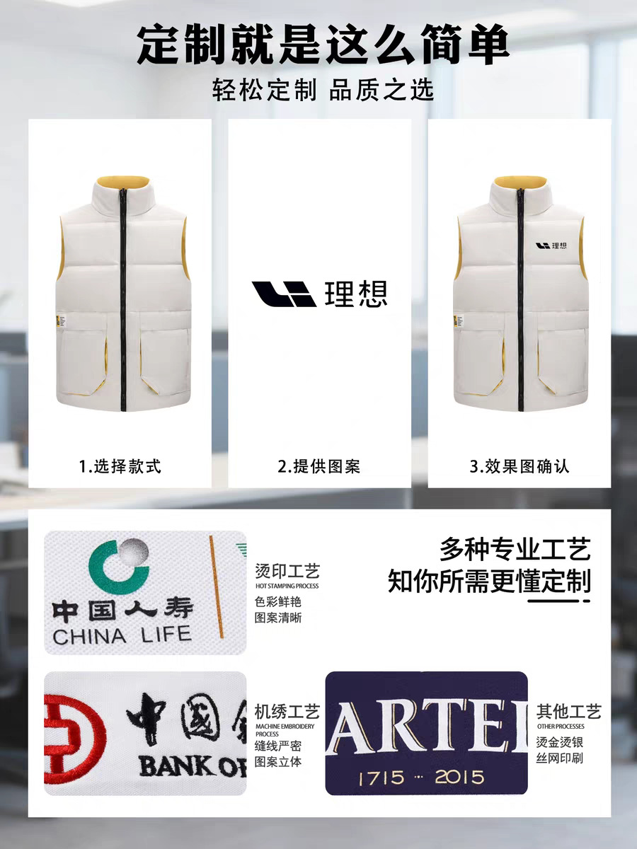 Ropa de trabajo de invierno para abrigo, ropa de trabajo empresarial, chaleco chaleco, logo impreso de ropa de trabajo, ropa de algodón, personalización de chaleco de algodón de plumas