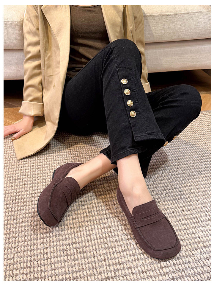Giày nữ đế mềm tăng chiều cao 5 cm mũi tròn form rộng size lớn — Khaki (toàn dải), Màu mơ (toàn dải), nâu sẫm chi tiết 17