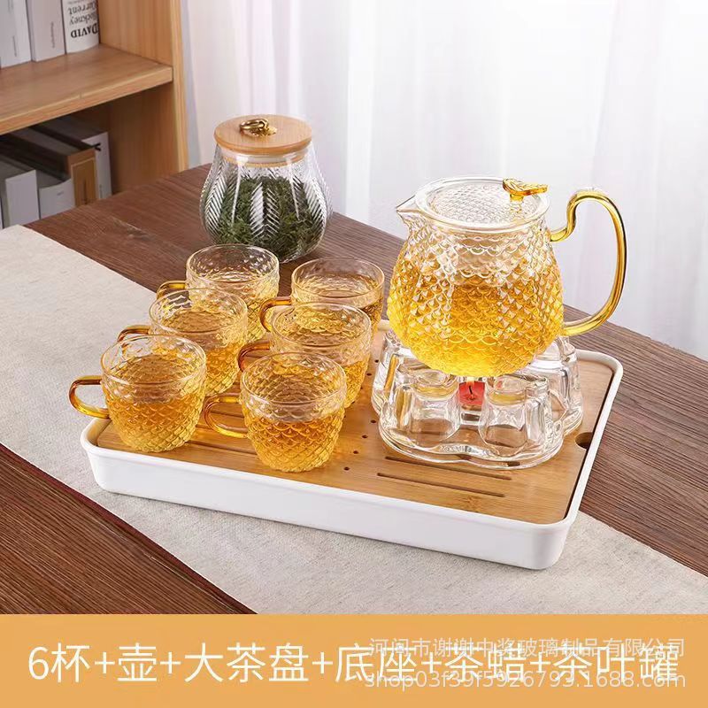 1 포트 6 컵 + 대형 티 트레이 + 베이스 + 티 왁스 + 티 포트