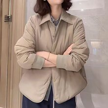 一件代发直播爆款2025秋季新款时尚翻领纯色长袖保暖棉服上衣女装