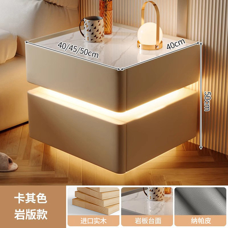 Mesita de noche inteligente, lujo ligero, alta calidad, madera maciza con luz 2024, nuevo dormitorio con cerradura, pequeño gabinete, simple y moderno