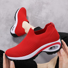 休閑鞋2022新款厚底跑步鞋跨境女鞋一件代發舒適飛織透氣懶人鞋
