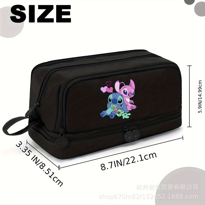 Stitch ペンバッグ 大容量文具収納バッグ 小学生用 二層子供用ポータブル文具バッグ 写真プリント付き|undefined