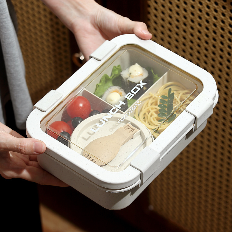 サラリーマンプラスチック分格弁当箱電子レンジ加熱学生カードランチ弁当箱スープ付き食器弁当箱|undefined