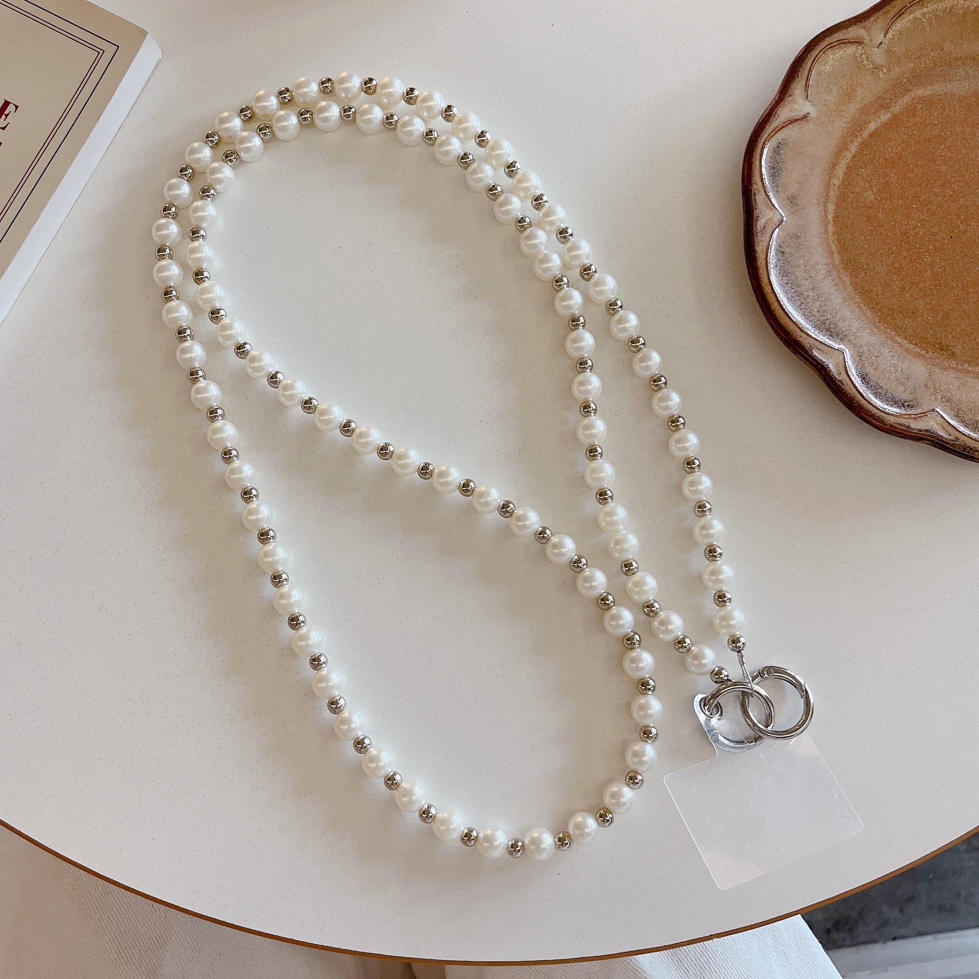 45g Weight Portable Long Pearl Bead Phone Strap Jewelry Accessory Stainless Steel Metal Buckle Handbag Crossbody Bag Phone Chain