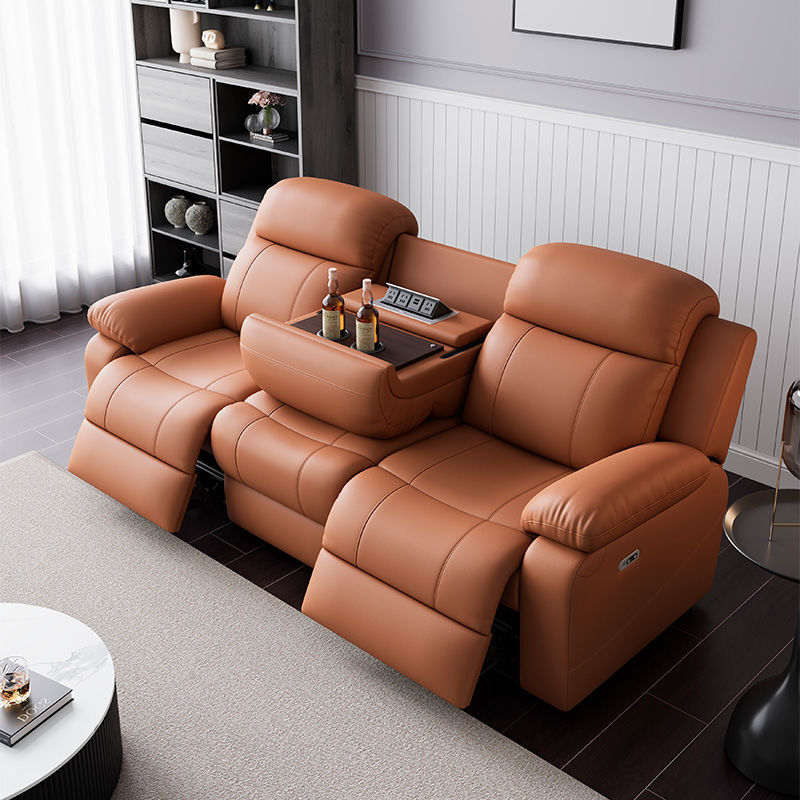 First-class Space Electric Cabin Genuine Leather Multi-functional Sofa Home Theater Small Apartment Living Room Three-person Combination Durable