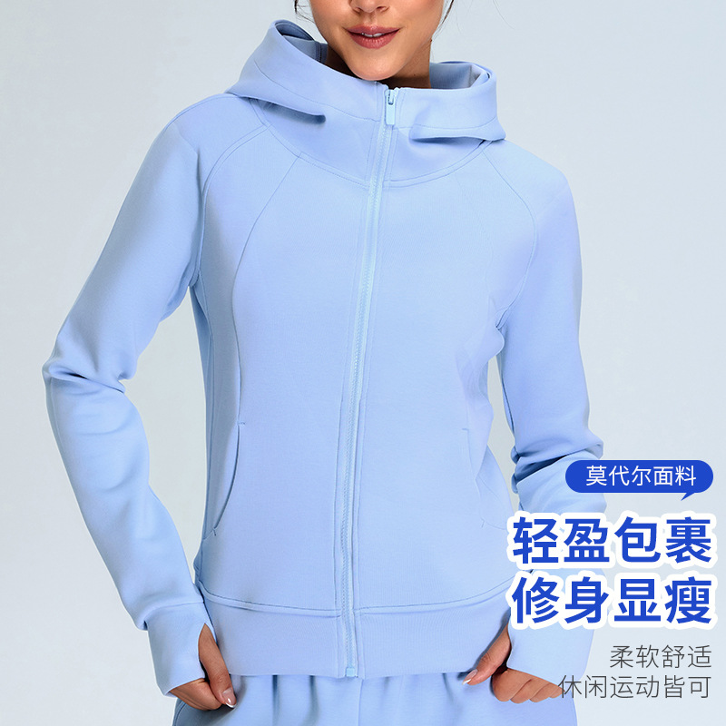 Otoño y invierno nuevo modelo chaqueta deportiva con cremallera, ropa de yoga delgada para correr, chaqueta de fitness de mangas largas