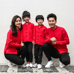 Chinese-style Tang suit cashmere knitted open jacket for children, red, for a family of three or four, parent-child set, family set sweater