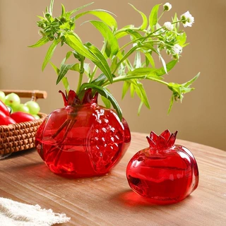 石榴装饰花厂家锤纹小石榴干花花瓶日式手作花器玻璃工艺品摆件创