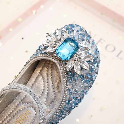 Children's Small Leather Shoes  Spring and Autumn Girls' Bow Sequin Princess Shoes Cartoon Frozen Dance Shoes