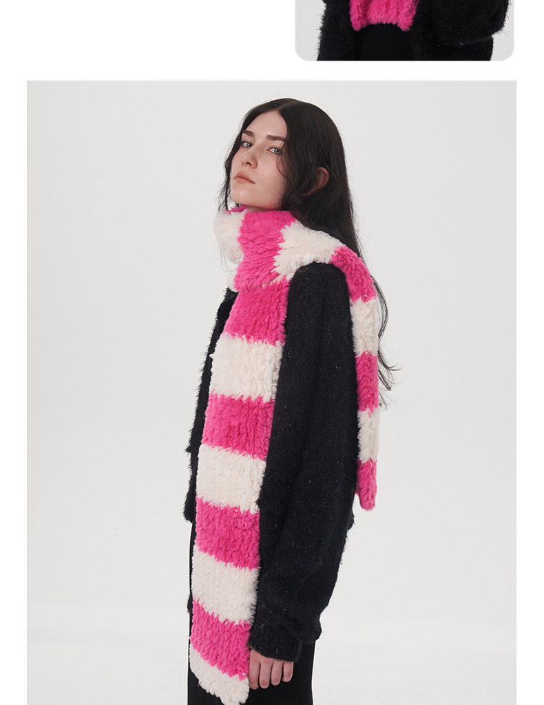 Weicher Gestreifter Plüschschal Für Damen Warmer Strickschal_voghion.com