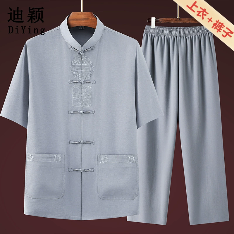 Среднее и старое платье Тан Дедушка Летняя одежда с короткими рукавами