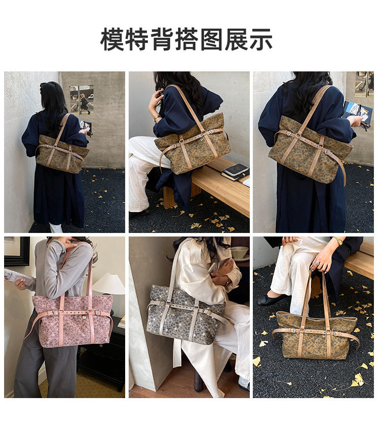 Túi tote đeo vai nách họa tiết da báo cổ điển, form lớn rộng rãi, phong cách tối giản — màu hồng, màu nâu, màu xám chi tiết 7