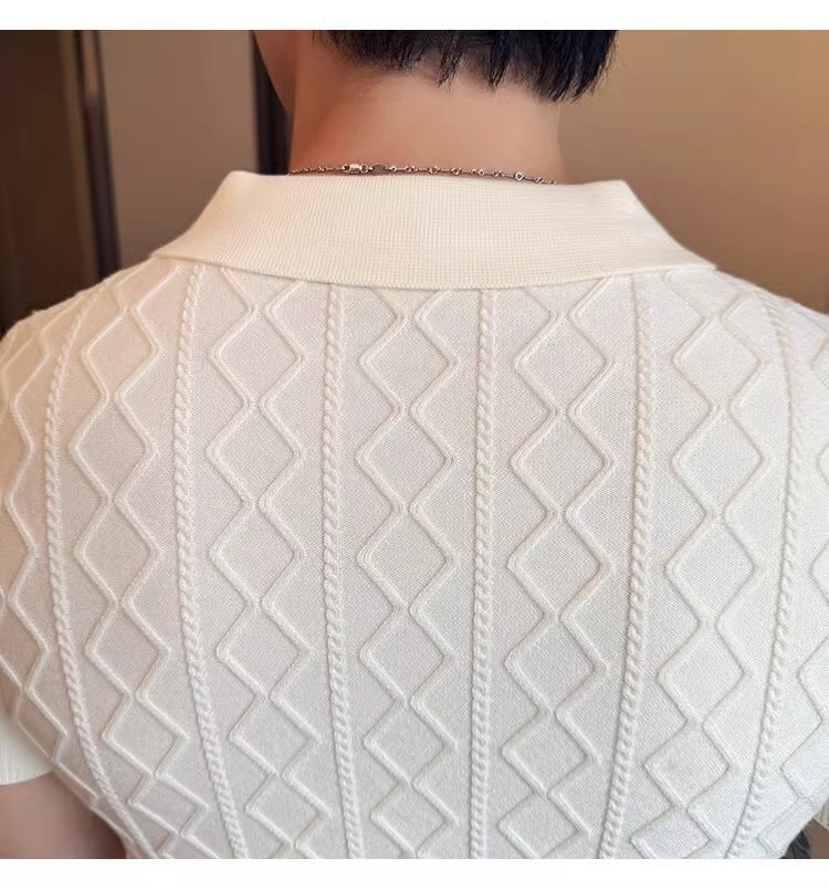 Men's Clothing Plus Size Men's Shirt Style Short Sleeved V Neck Business Collar Cable Knit T-Shirt For Formal & Casual_voghion.com