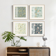 北欧风格装饰画正方形双联餐厅背景墙挂画莫兰迪复古植物花卉壁画