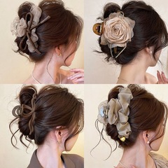 ドライローズフラワークリップ、女性用大容量ヘアクリップ、高級後頭部ヘアクリップ、シャーククリップヘアアクセサリー
