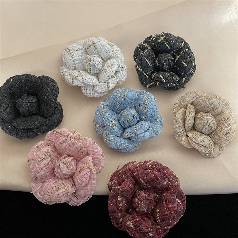 Autumn Winter French Retro Multi-color Camellia Tweed Brooch Pin For Coats, Hats, And Hair Accessories_voghion.com