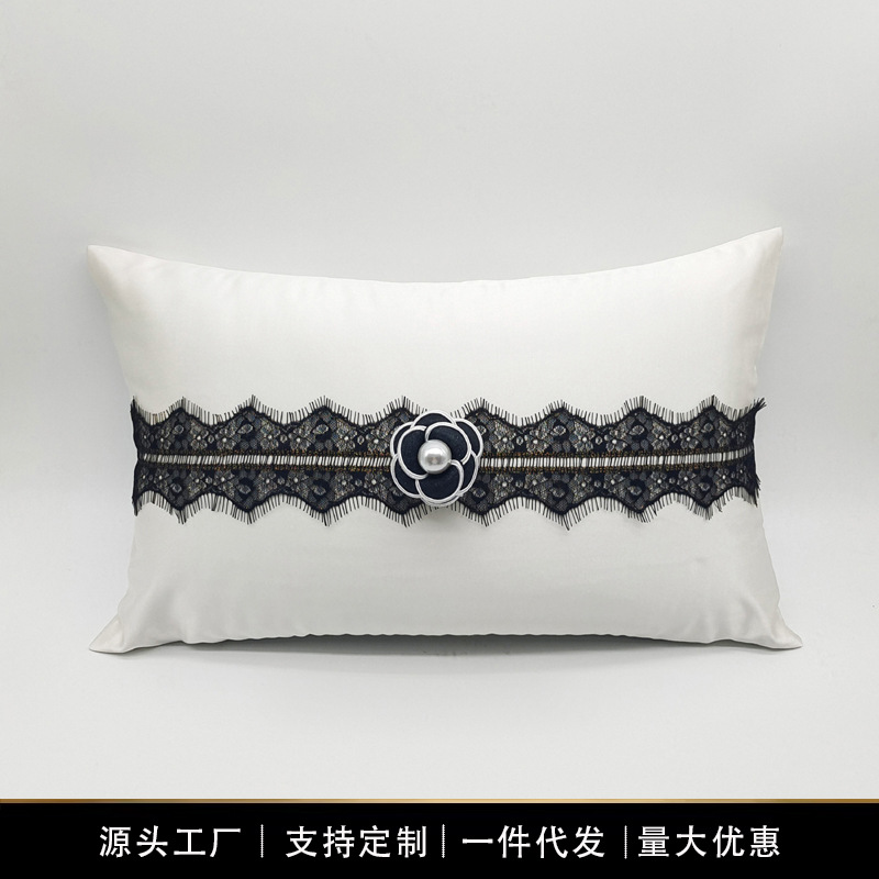 French-Style Light Luxury High-End Three-Dimensional Camellia Rhinestone Pillow Hotel Homestay Soft Cushion Home Sofa Lumbar Pillow
