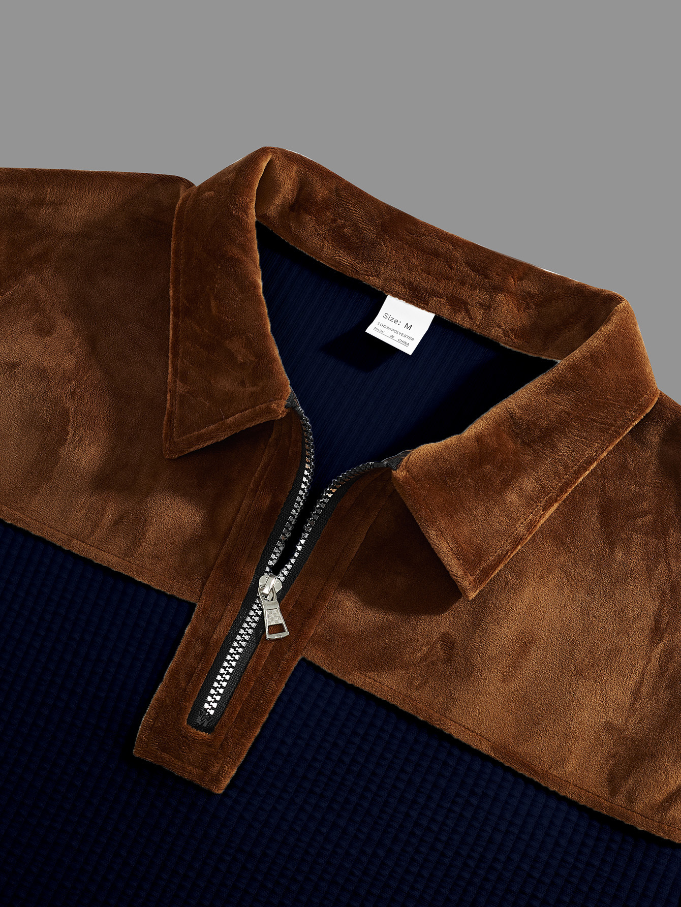 Men's Suede Patchwork Knit Polo Shirt Breathable Casual Pullover_voghion.com