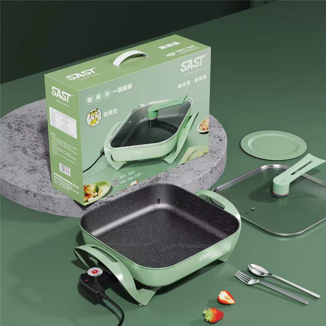 Olla cuadrada coreana, olla de pato mandarín doméstica, sin humo, antiadherente, olla hervida, olla eléctrica, regalo, wok eléctrico al por mayor