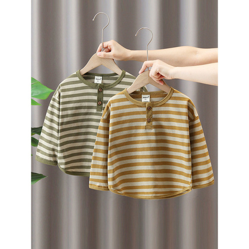 Boy's Long-Sleeve T-Shirt 2025 Children's Autumn Outfit Base Shirt Open Collar Pure Cotton Spring and Autumn Clothes T-Shirt Top