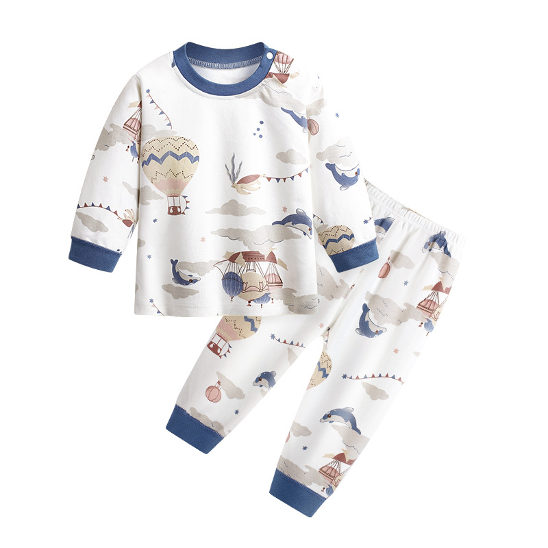 소년 소녀를위한 어린이 잠옷 봄과 가을 순면 클래스 소년 소녀를위한 가을 옷 세트 가정 옷