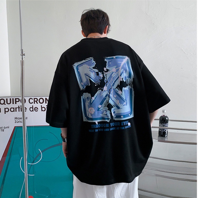 Camiseta de manga corta cuello redondo de los Hombres estilo coreano camiseta suelta de gran tamaño versátil hip hop hombres de moda pullover tee top