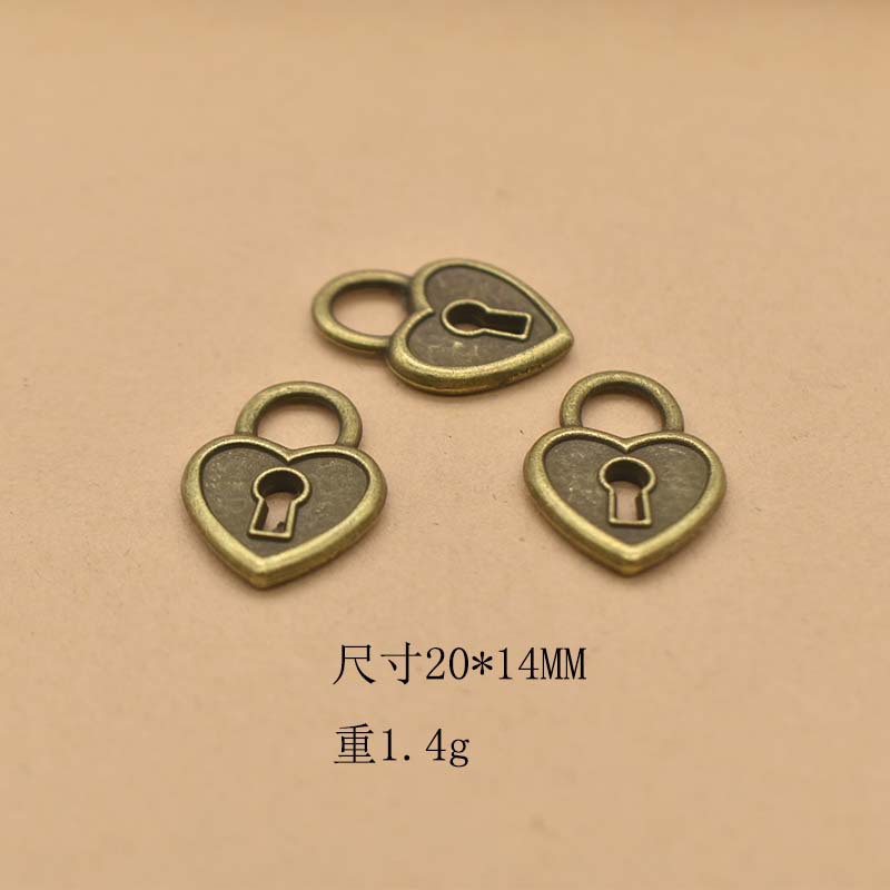 合金饰品配件 古铜色1.4克爱心锁DIY手工手链项链吊坠 厂家批发
