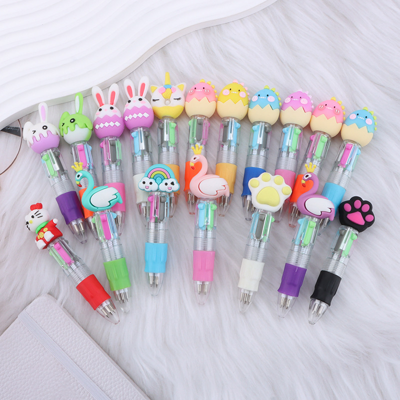 Mini bolígrafo de cuatro colores de dibujos animados bolígrafo de 4 colores lindo portátil libro de mano de estudiante bolígrafo multicolor papelería pequeño regalo