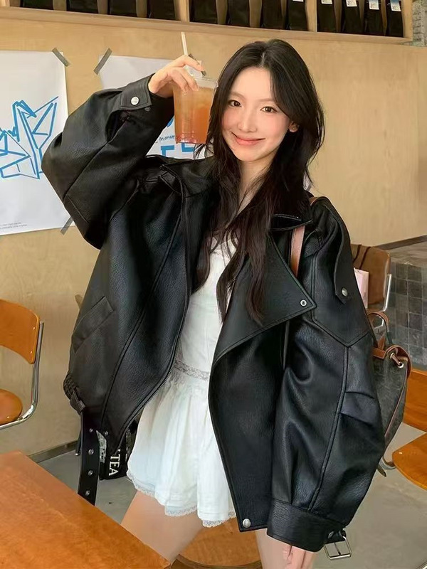 皮衣外套女酷飒风小个子2025超火外套皮衣春季今年流行皮衣感黑色|undefined