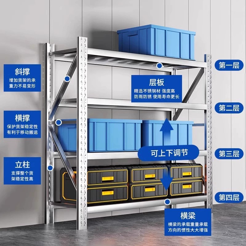 Estantería Pesada Multicapa de Acero Inoxidable para Almacén