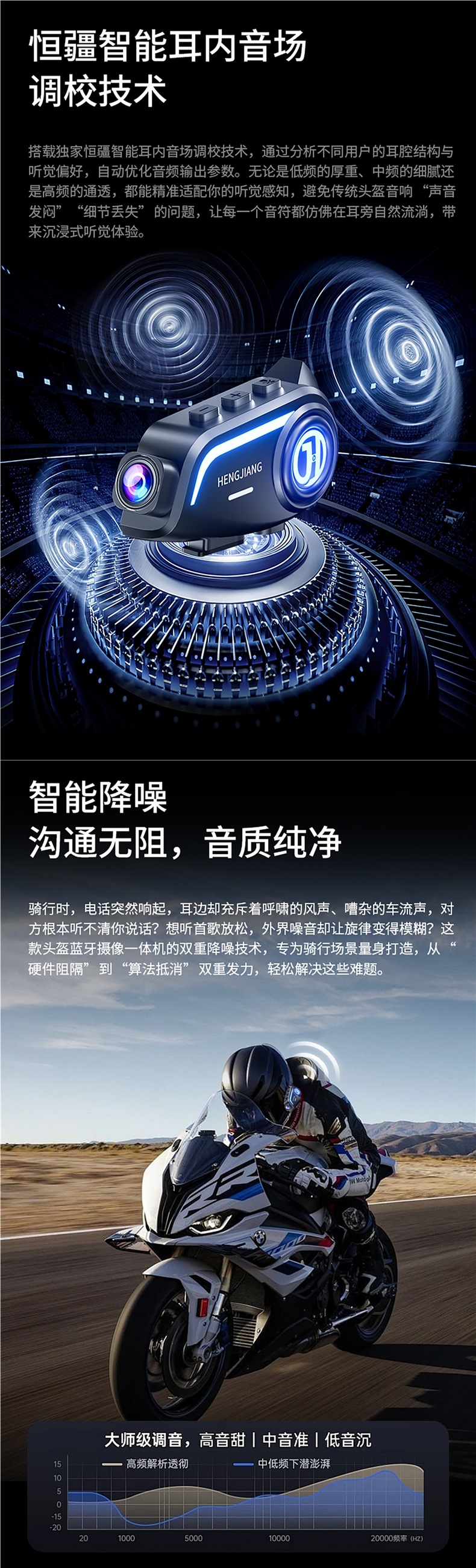 Hengjiang S1 helmet Bluetooth headset with integrated camera, music playback, navigation, waterproof, noise reduction, and ultra-long battery life