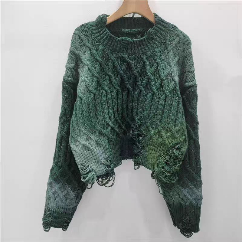 2025 otoño y invierno nueva personalidad versátil coreana suelta industria pesada para hacer viejos graffiti personalidad jersey de cuello redondo image 6