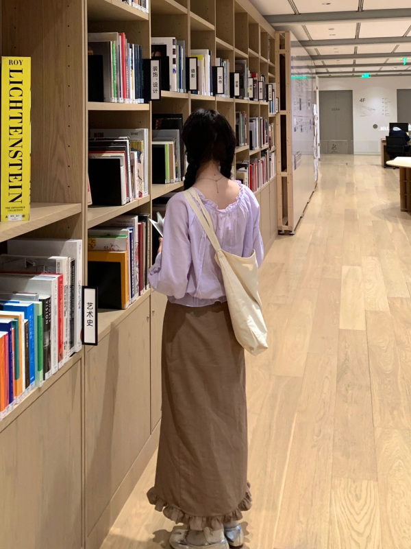 盐系轻熟两件套装女春秋法式小香风紫色系带长袖衬衫搭配半身长裙|undefined