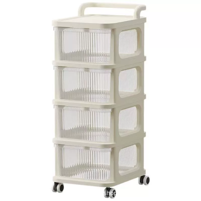 [Wholesale] Trolley storage cabinet movable floor-standing storage cabinet multi-layer storage rack cream style storage rack