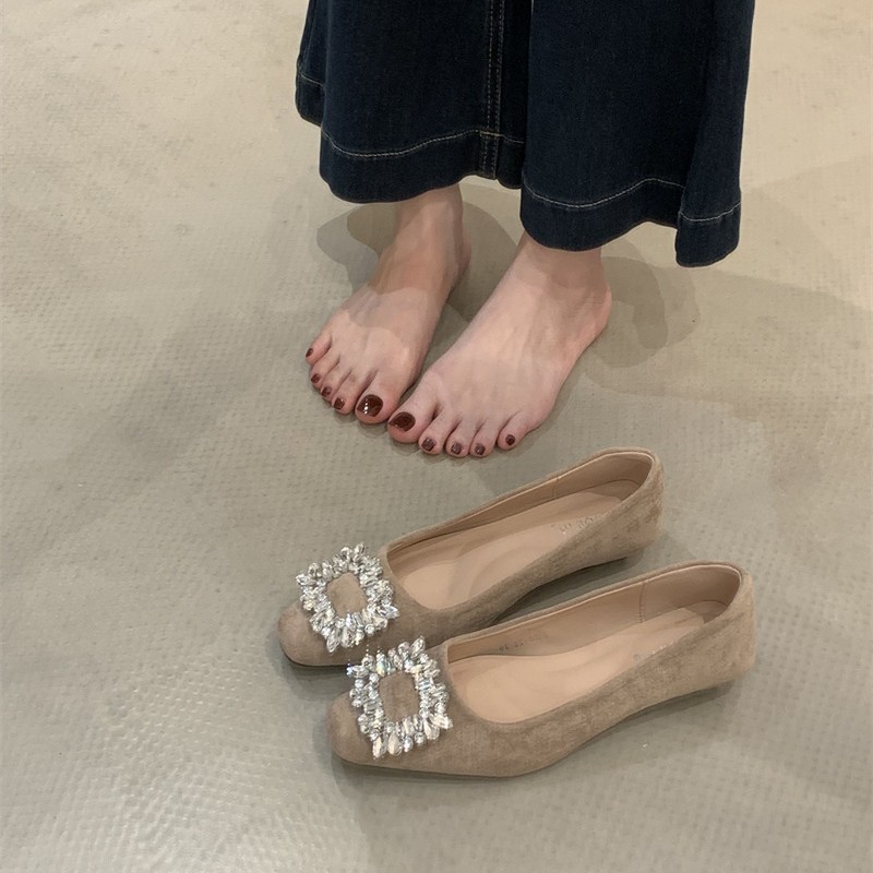 法式晚风水钻方头绝美单鞋女配裙子仙女鞋通勤粗高跟浅口玛丽珍鞋|undefined